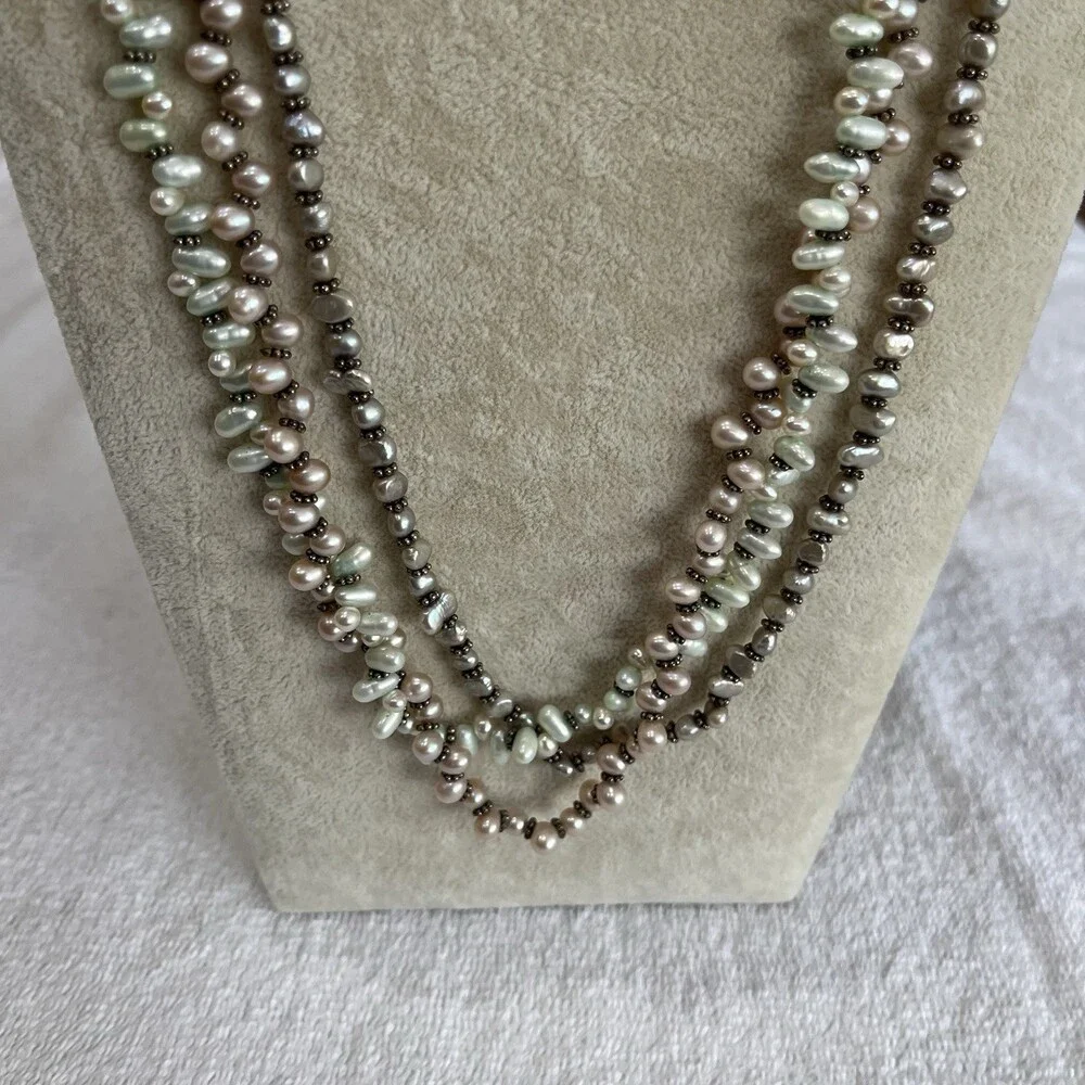 Artisan 28” 3 Strand Pastel Freshwater Pearl‎ Sterling Silver Clasp Necklace